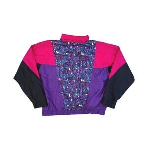 Vintage Purple Pink Abstract Pattern Windbreaker 90s Jacket Women's Size Large